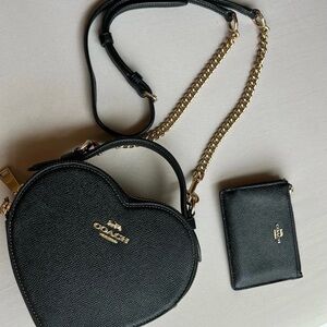Coach Black Heart Crossbody Bag with Gold Chain